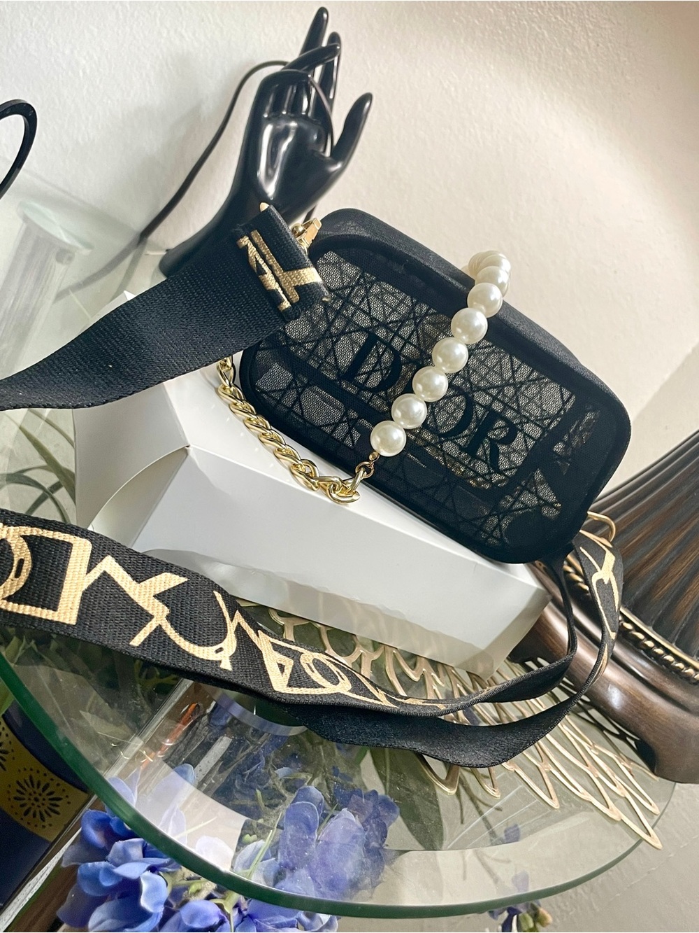 Dior Black Crossbody Bag with Pearl & Gold Chain - Picture 10 of 15